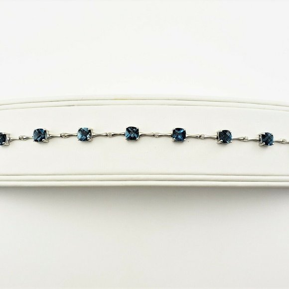 14 K White Gold Blue Tourmaline Diamond Bracelet - Picture 4 of 8